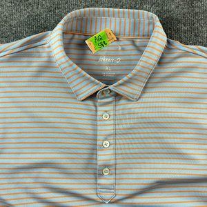 johnnie-O Blue and Orange Striped Polo Shirt